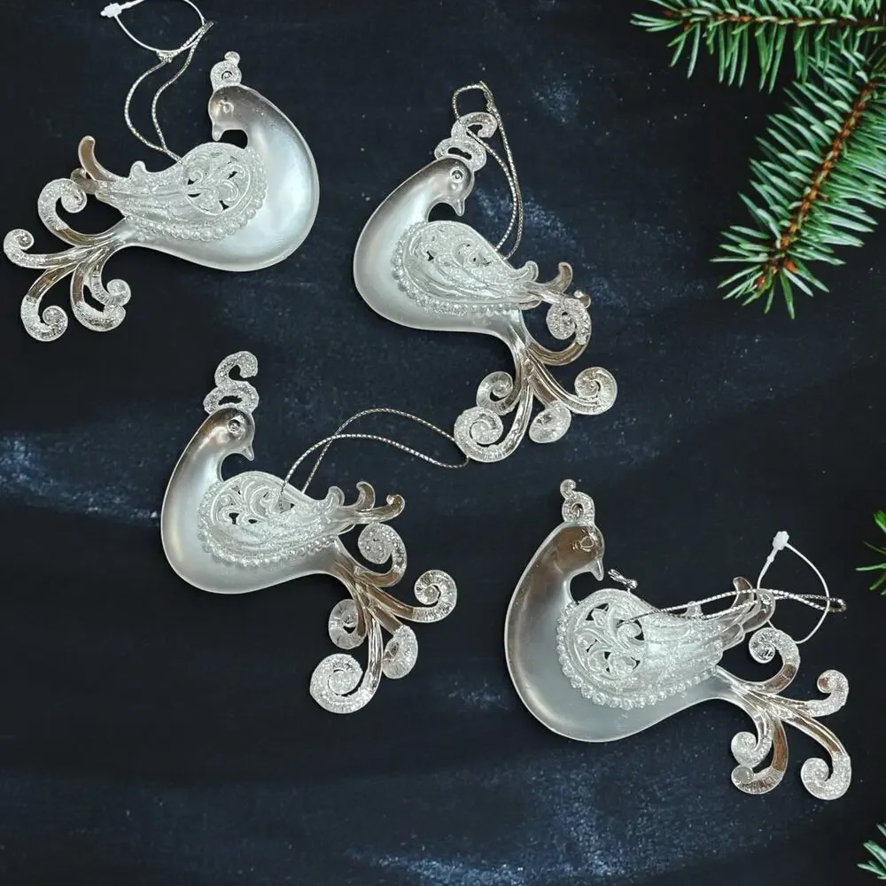 Set of 4 Frosted and Clear Acrylic 4 Calling Birds Holiday Christmas Ornaments